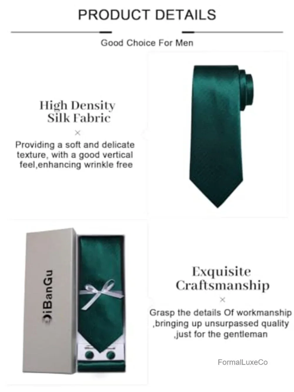 Silk Men's Necktie Set with Pocket Square, Cufflinks & Tie Clip